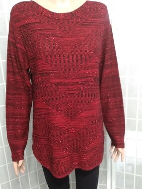 Christopher & Banks Red Metallic Shimmering Sweater Top- Women's XL